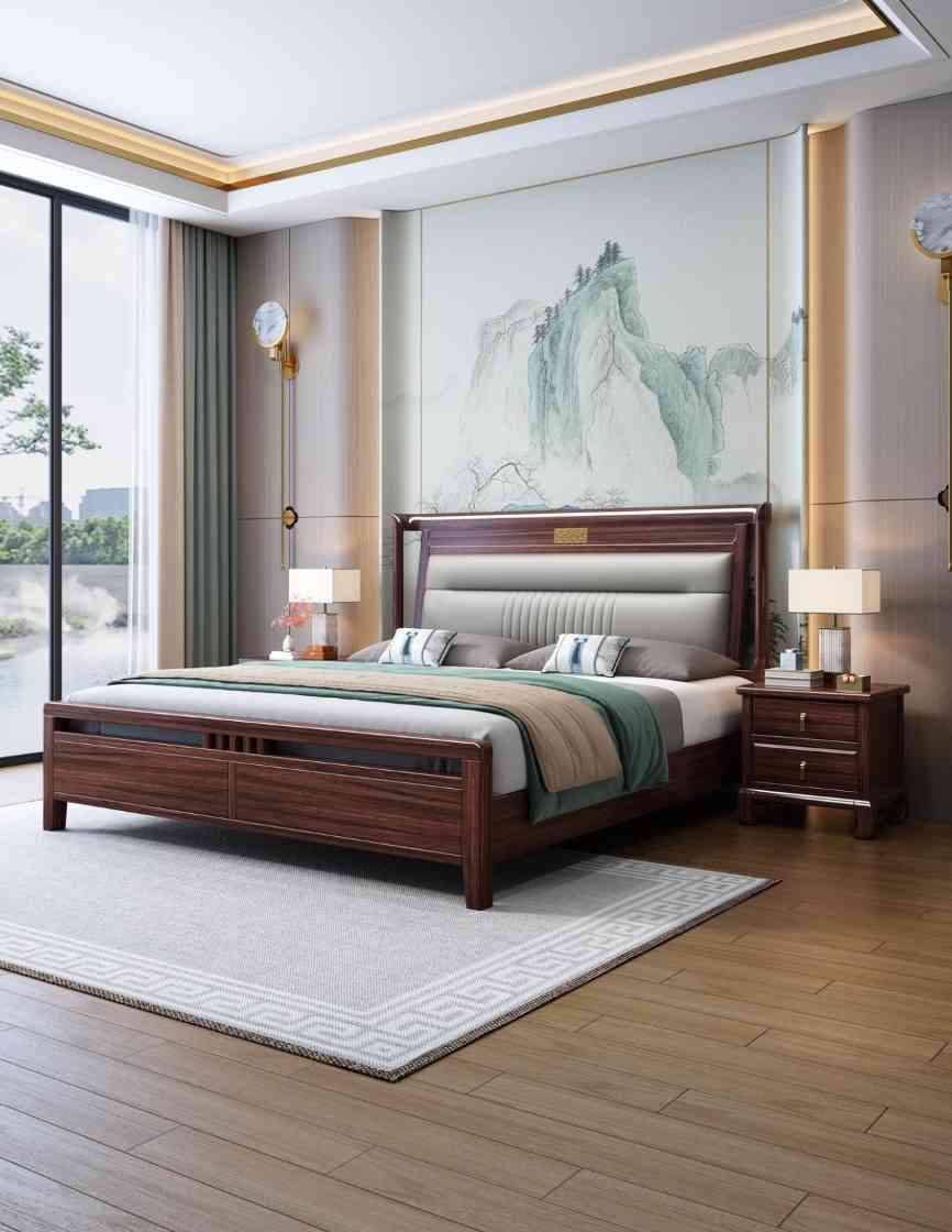 乌金软靠床1.5米/1.8米，75月牙床边/可配静音床边/可配高箱 标配3*20床边 7托3*6床子(图1)