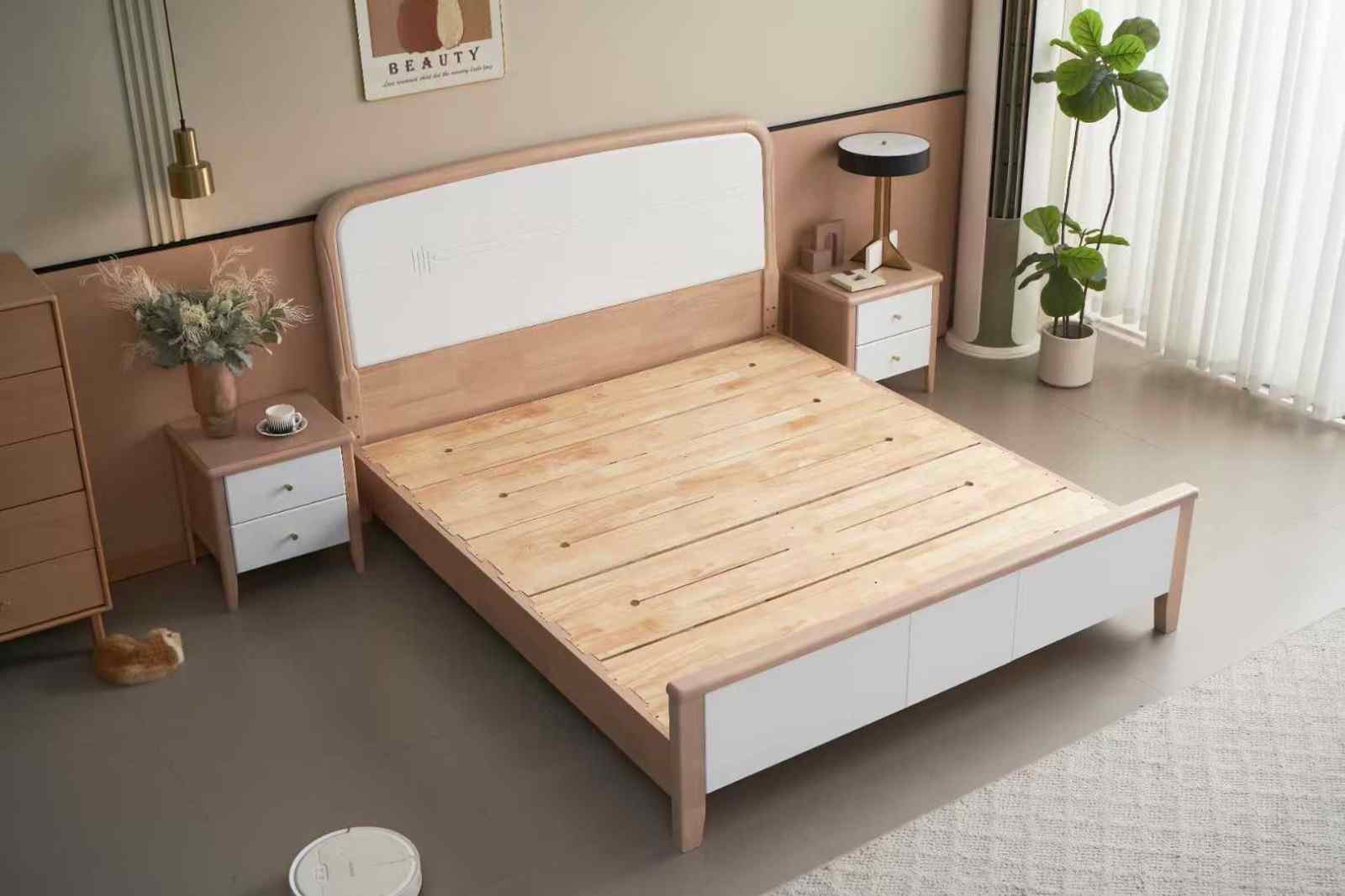 尺寸：1.5m/1.8m 材质：全橡木框架 颜色：杏➕白，灰+白，摩啡+白(图3)