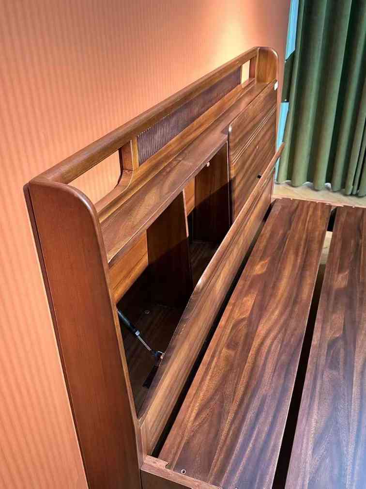 臻实黑胡桃家具系列，黑胡桃床，黑胡桃实木床，黑胡桃套房家具(图3)