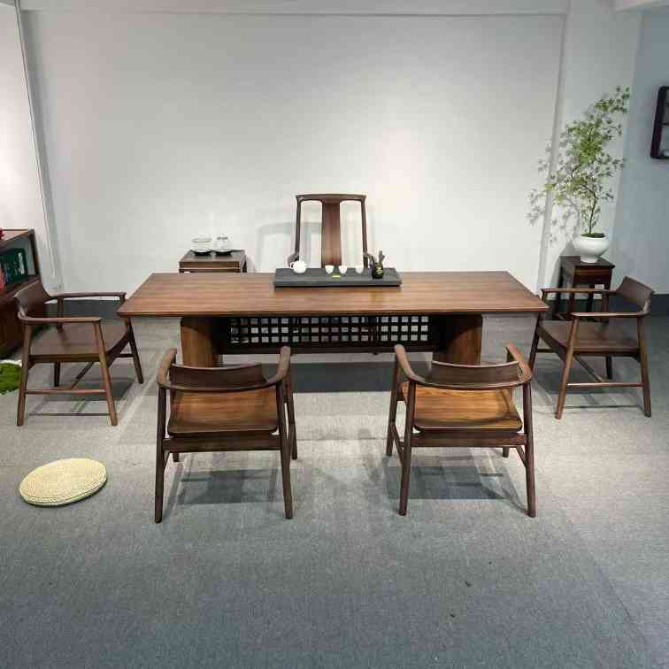 上新爆款【宋式美学桌】 格栅大板茶台， 配置：禅心副椅 尺寸：1.8米~2.8米(图1)