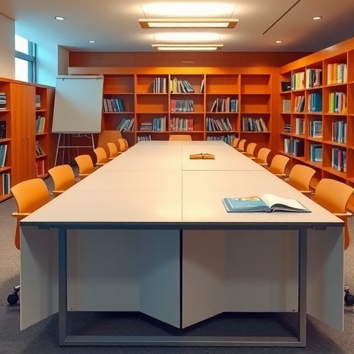 定制家具：青浦区城市阅读空间培训教室拼接培训桌(图1)