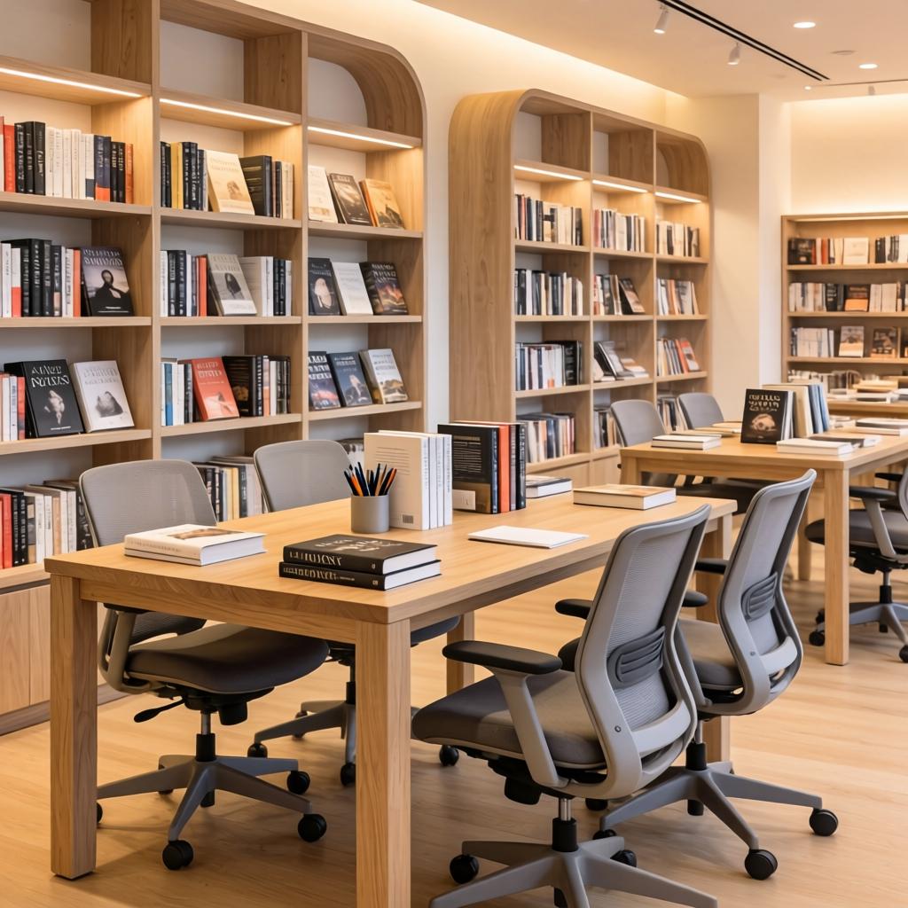 新江湾城街道专属：出版社直营书店交流区桌椅定制(图1)