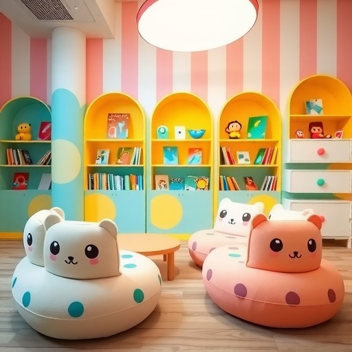 阅读环境新体验：潍坊新村街道少儿阅览室卡通沙发定制方案(图1)