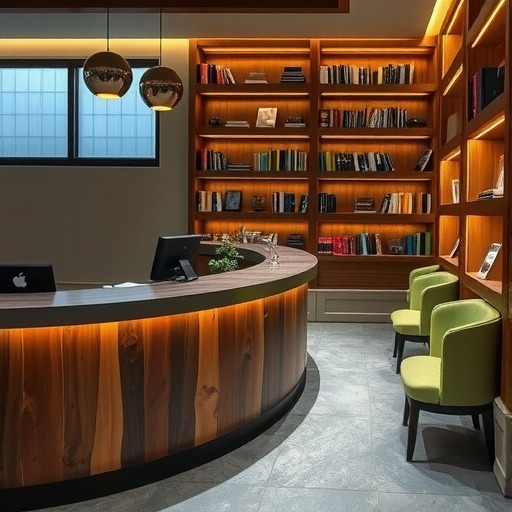 川沙新镇民宿公共书吧弧形前台定制方案