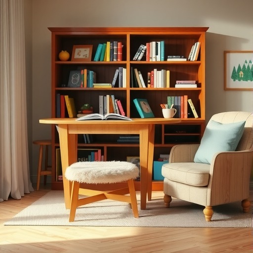 儿童阅读空间定制：实木阅览桌设计