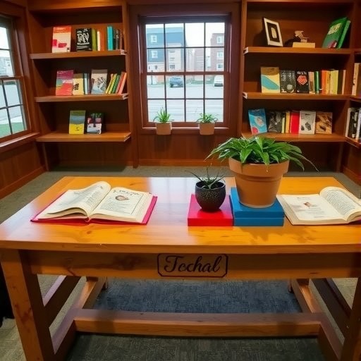 高桥镇社区阅读角：个性化木制展桌设计